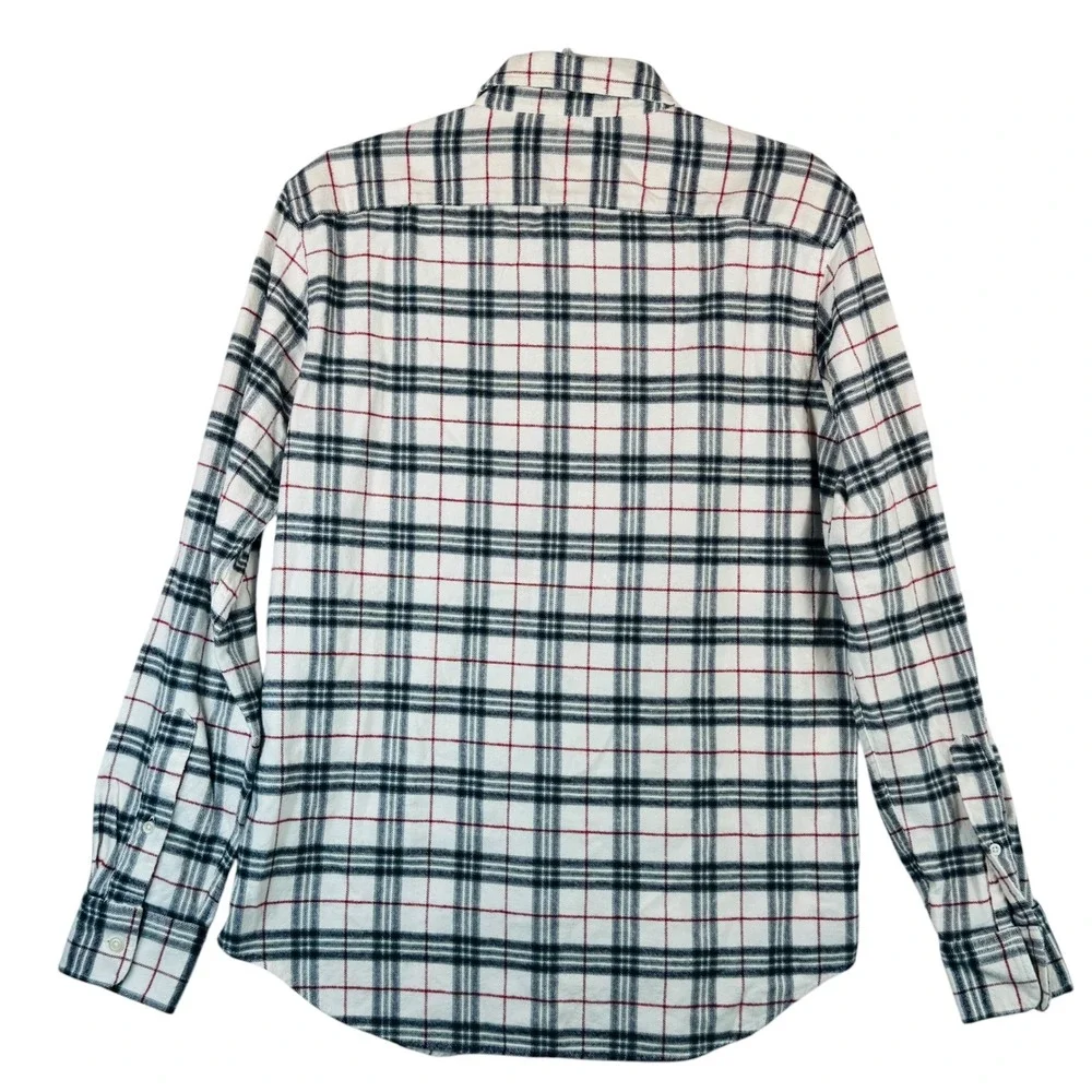 Banana Republic Mens S White Black Red‎ Plaid Flannel Shirt Standard Long Sleeve